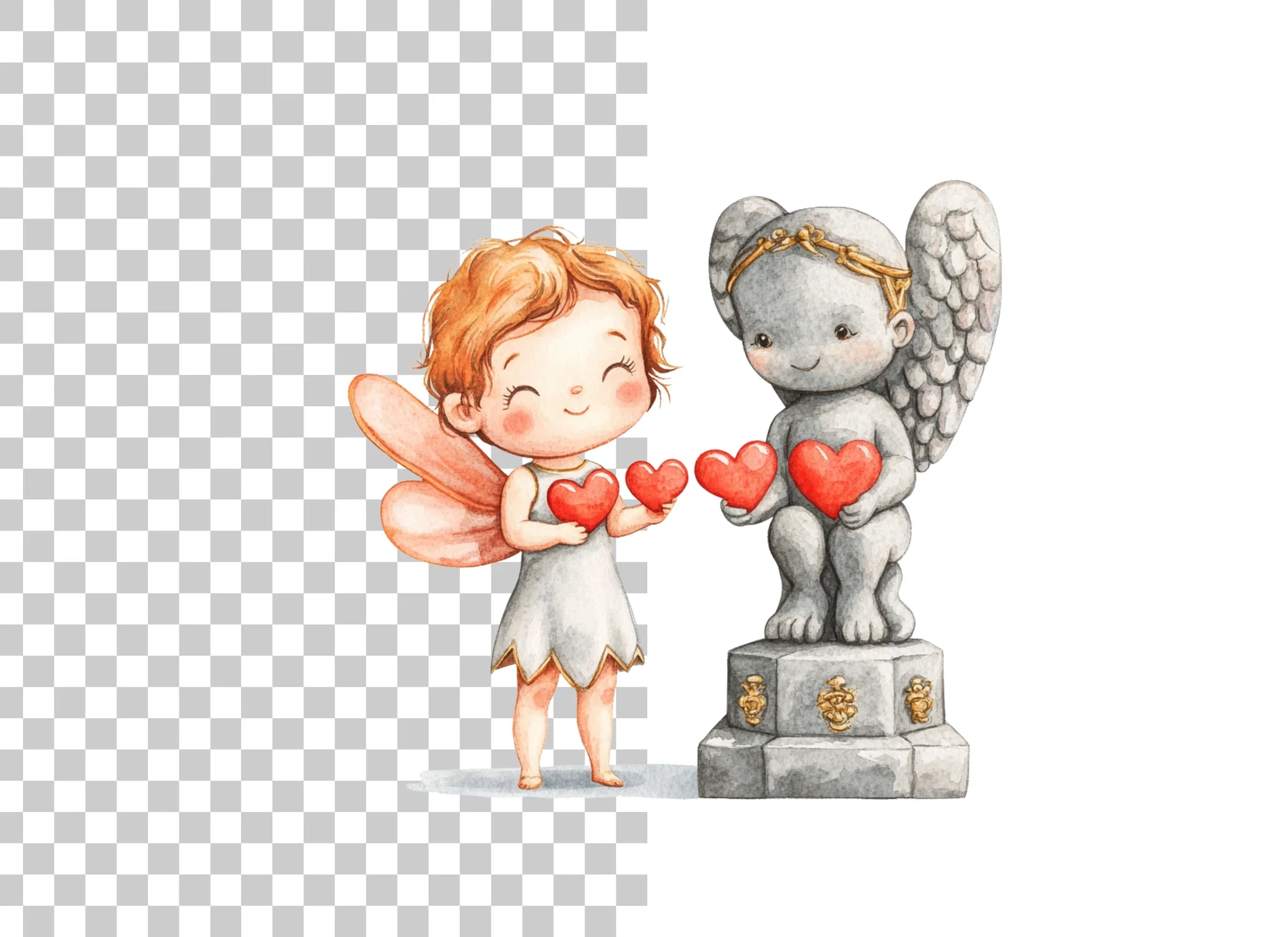 Cupid and Stone Statue Love Clipart Bundle