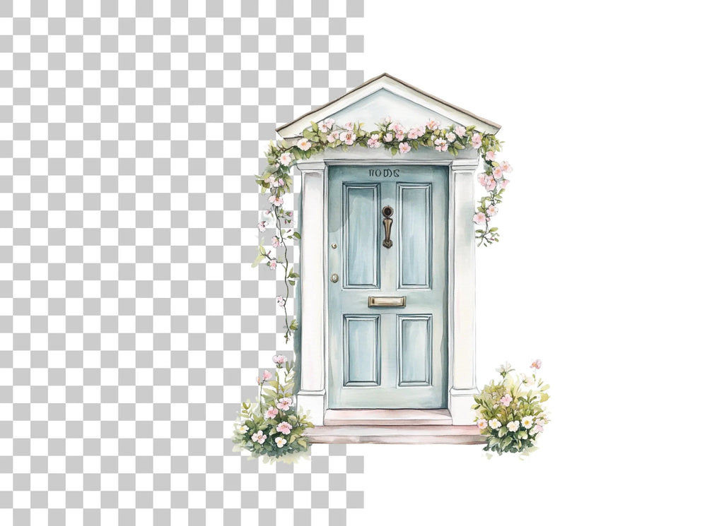Charming Blue Door with Floral Decor Clipart Bundle