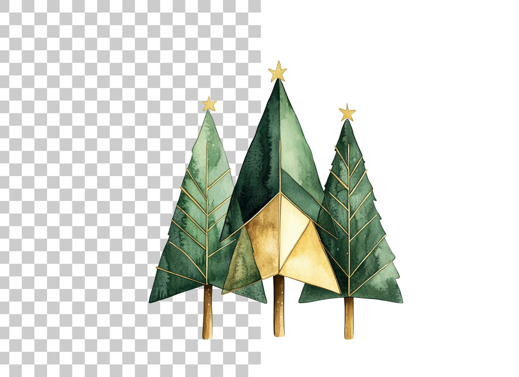 Geometric Christmas Trees Clipart Bundle
