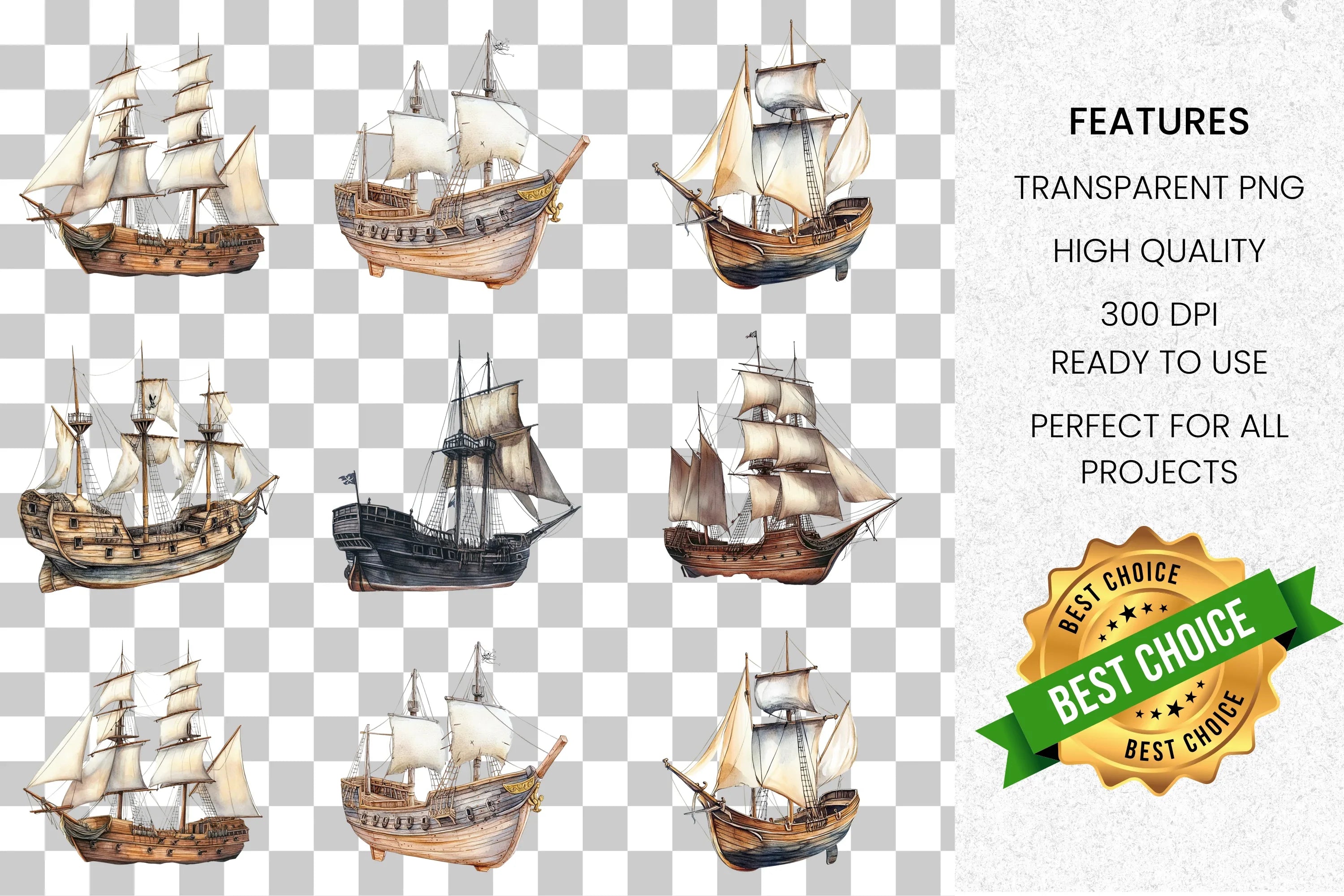 Vintage Sailing Ship Clipart Bundle