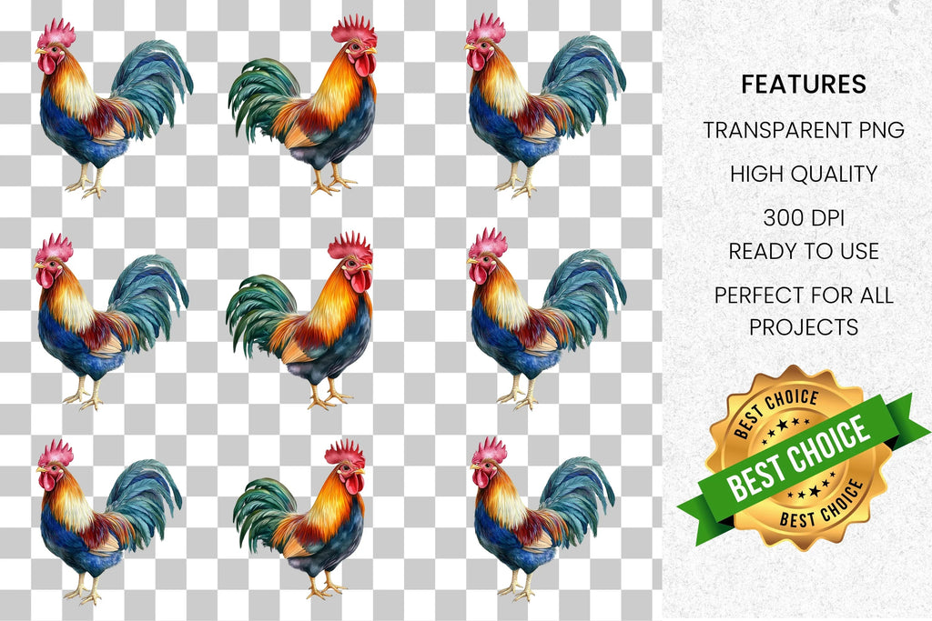 Vibrant Rooster Clipart Bundle
