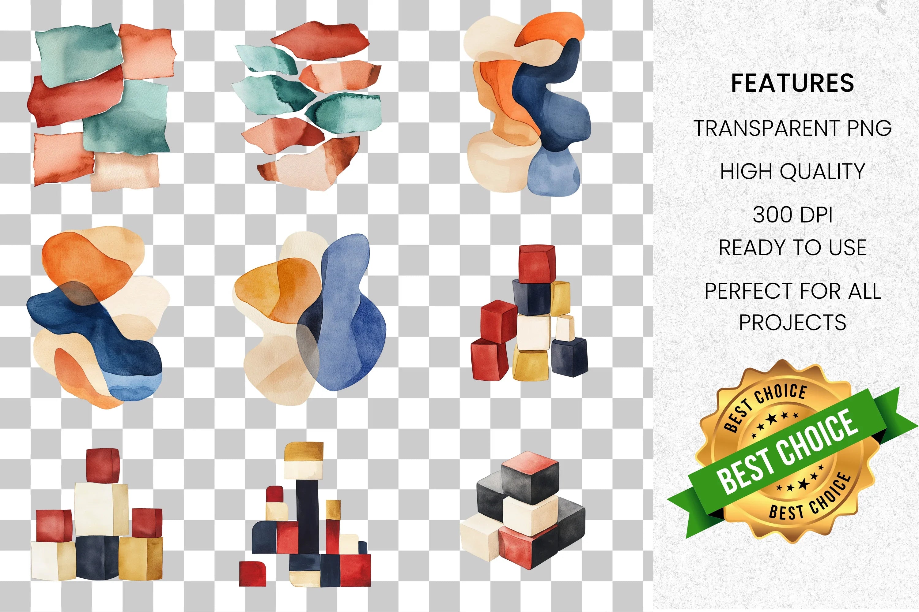 Abstract Blocks Shapes Clipart Bundle