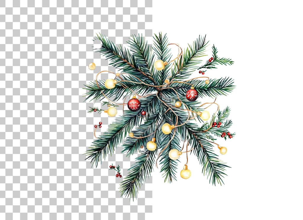Christmas Pine Branch with Lights Clipart Bundle