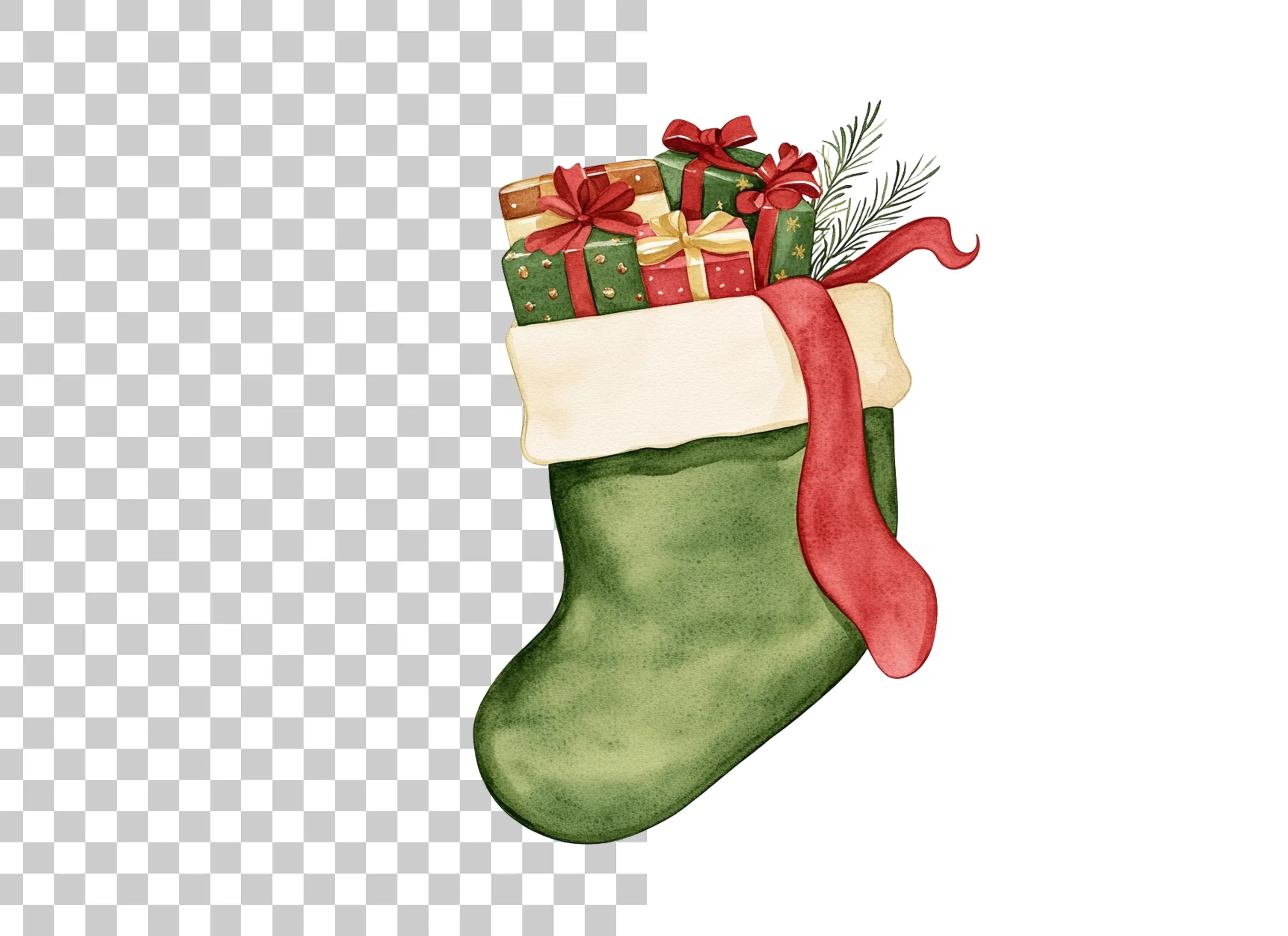 Green Christmas Stockings with Gifts Clipart Bundle