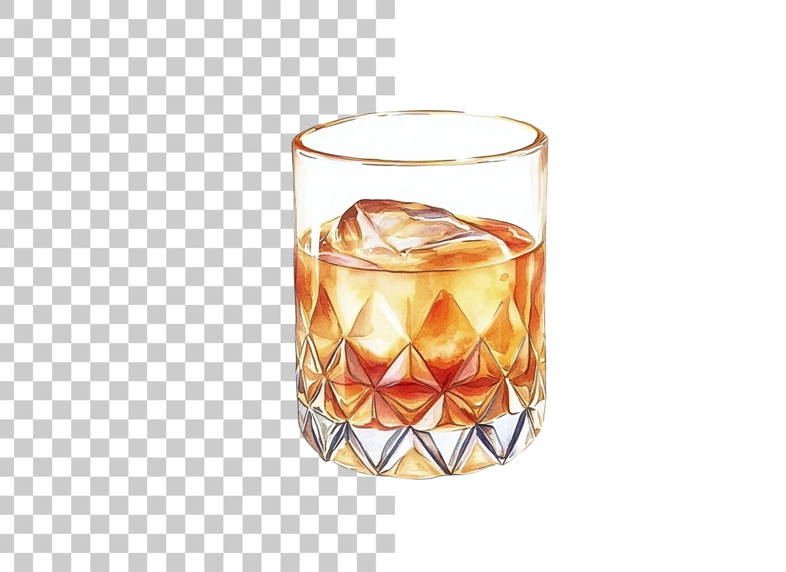 Whiskey Glasses with Ice Clipart Bundle