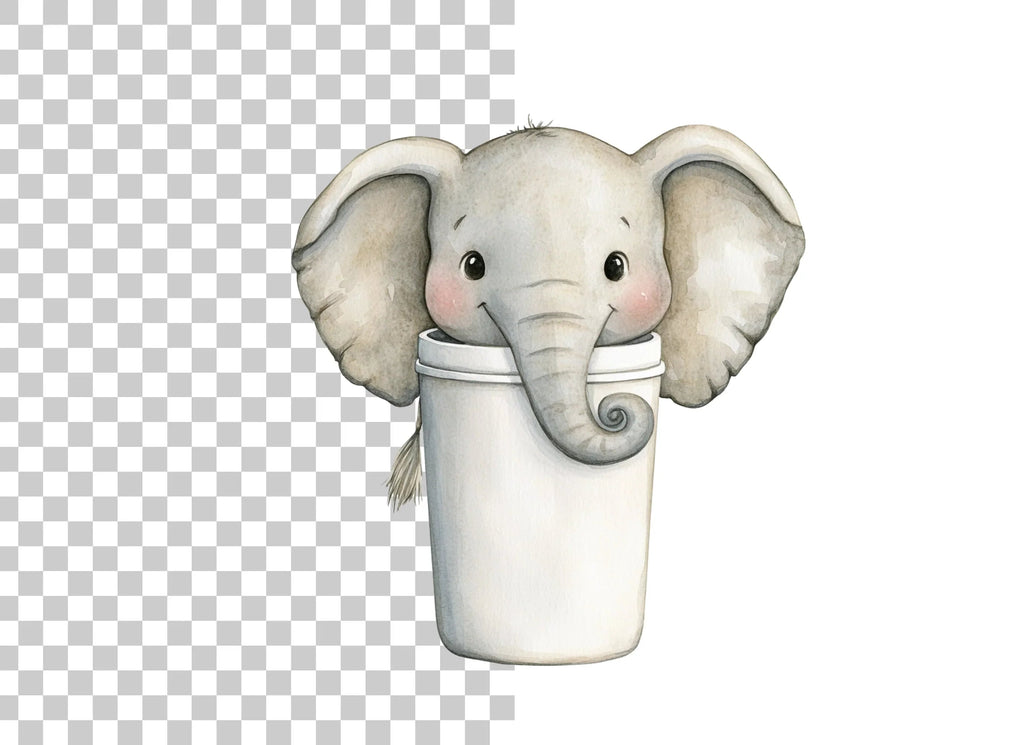 Cute Baby Elephant in Coffee Cup Clipart Bundle