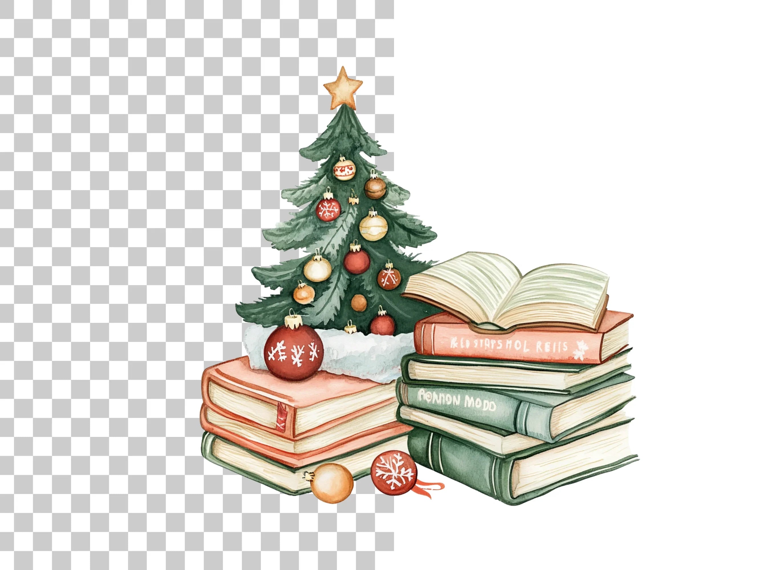Christmas Tree and Books Clipart Bundle