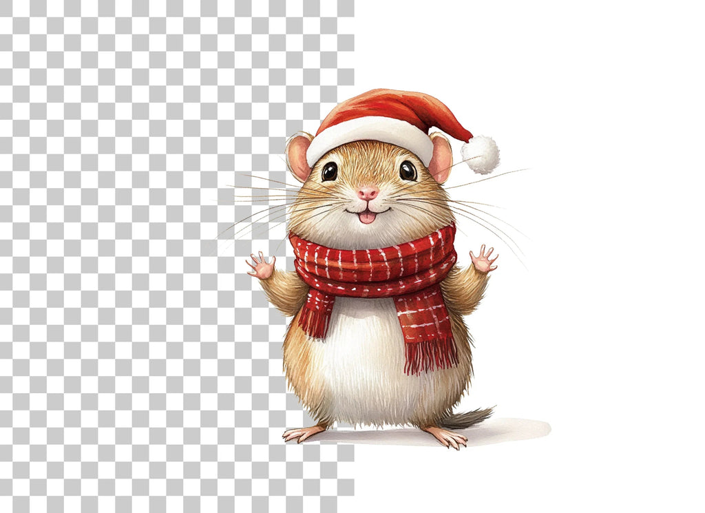 Festive Hamster in Santa Hat and Scarf Clipart Bundle