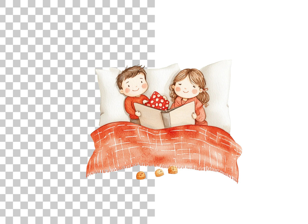 Cozy Couple Reading in Bed Clipart Bundle