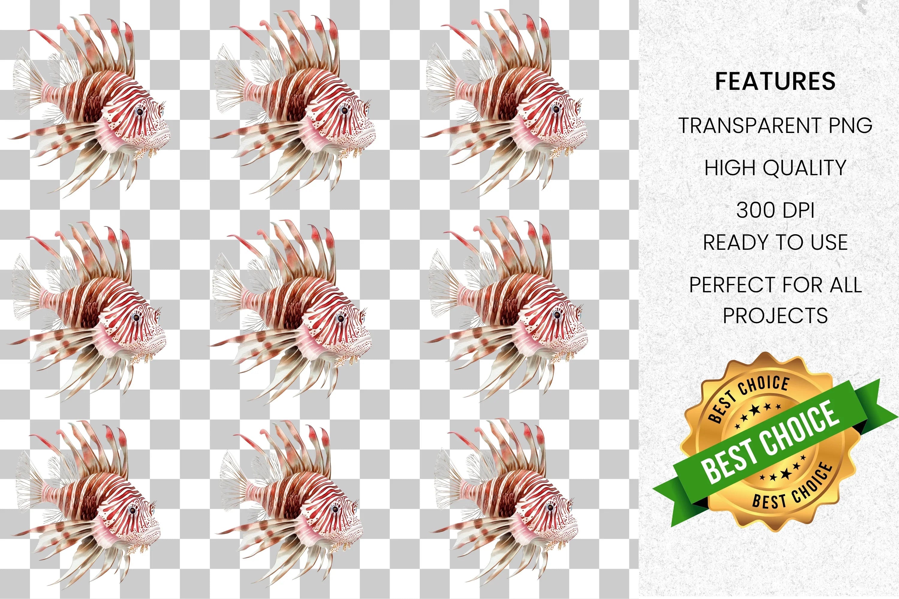 Colorful Lionfish Aquatic Creature Clipart Bundle