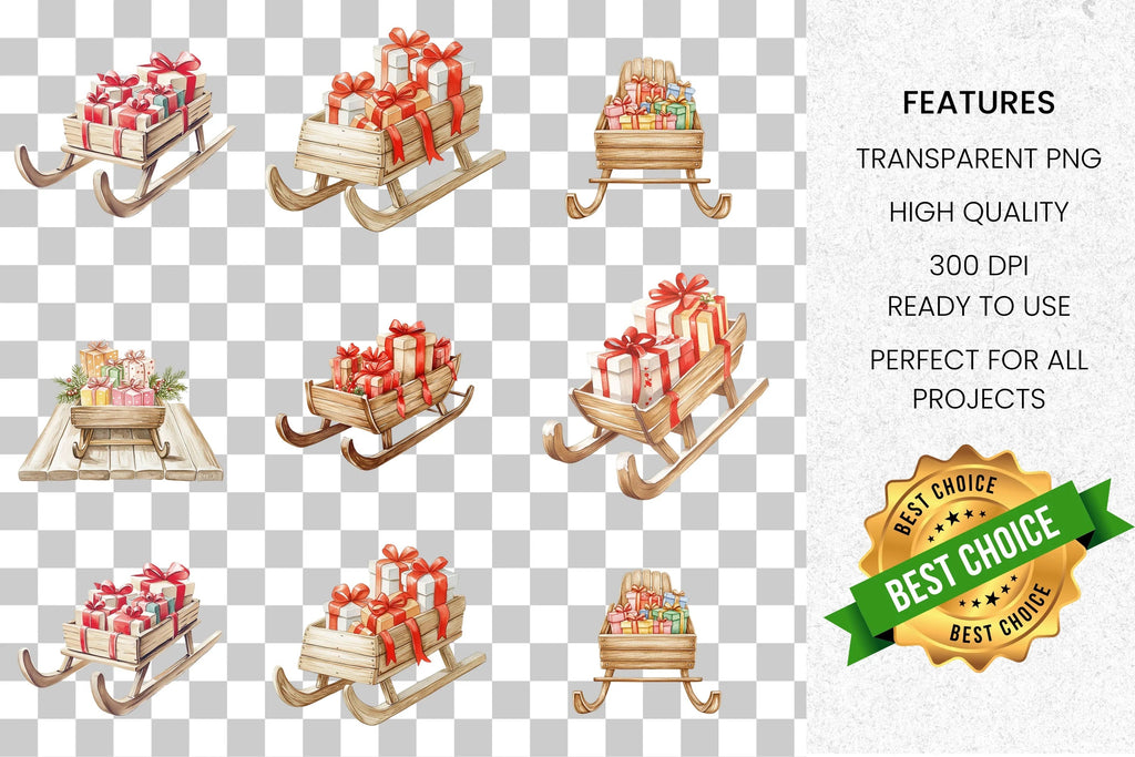 Christmas Sleds with Gifts Clipart Bundle
