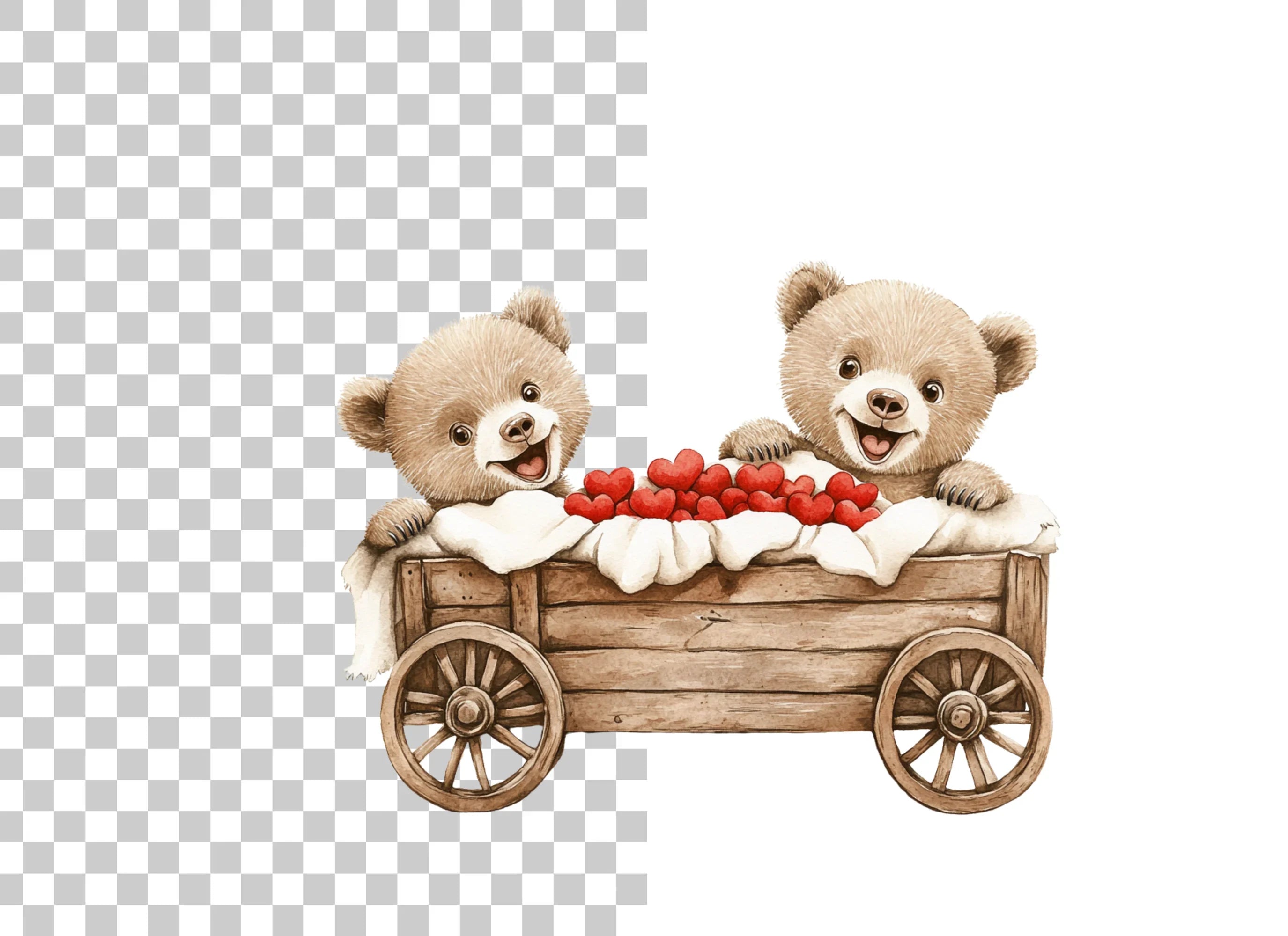 Teddy Bears in Wooden Wagon Clipart Bundle