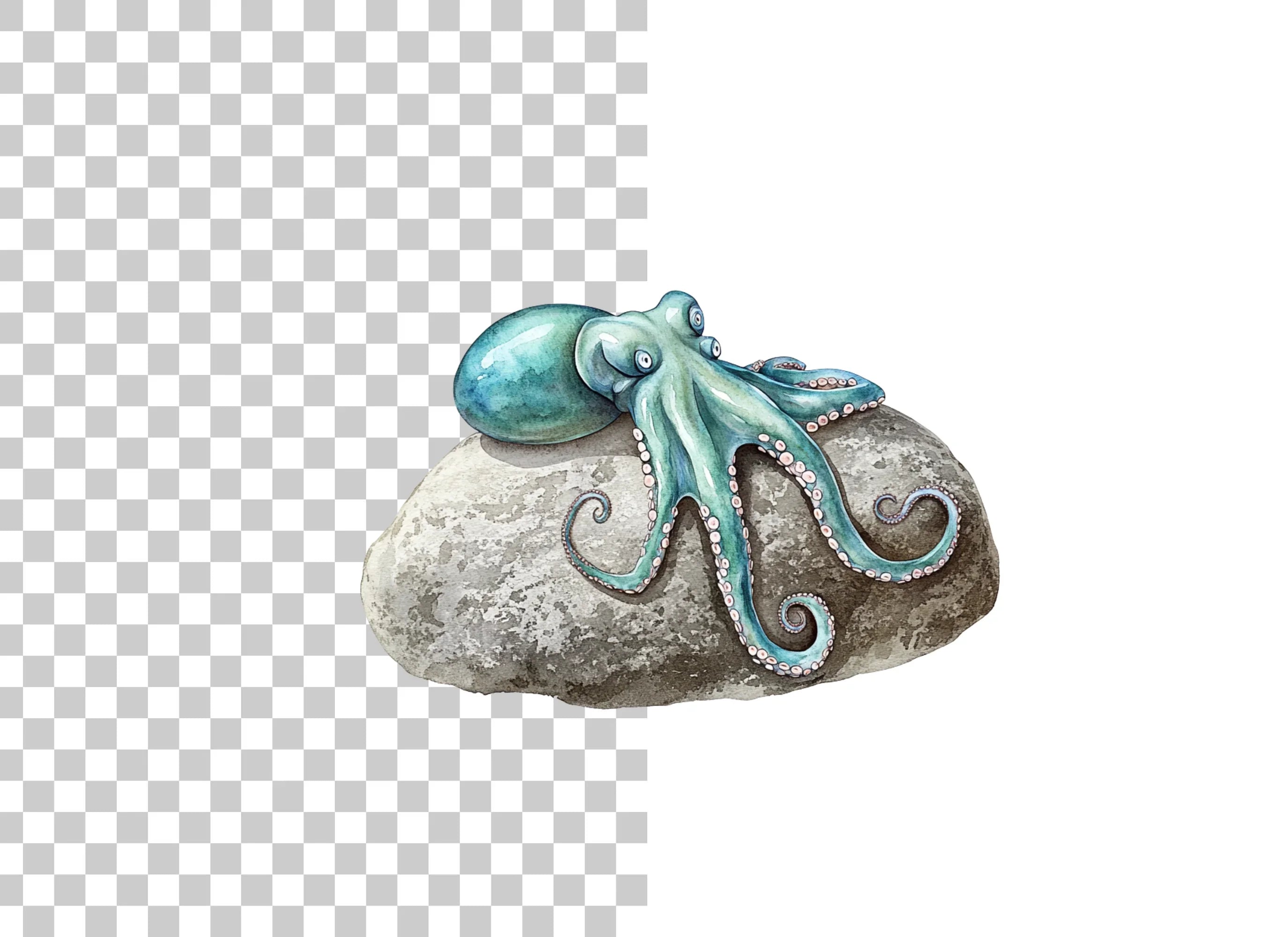 Blue Octopus on Rock Clipart Bundle
