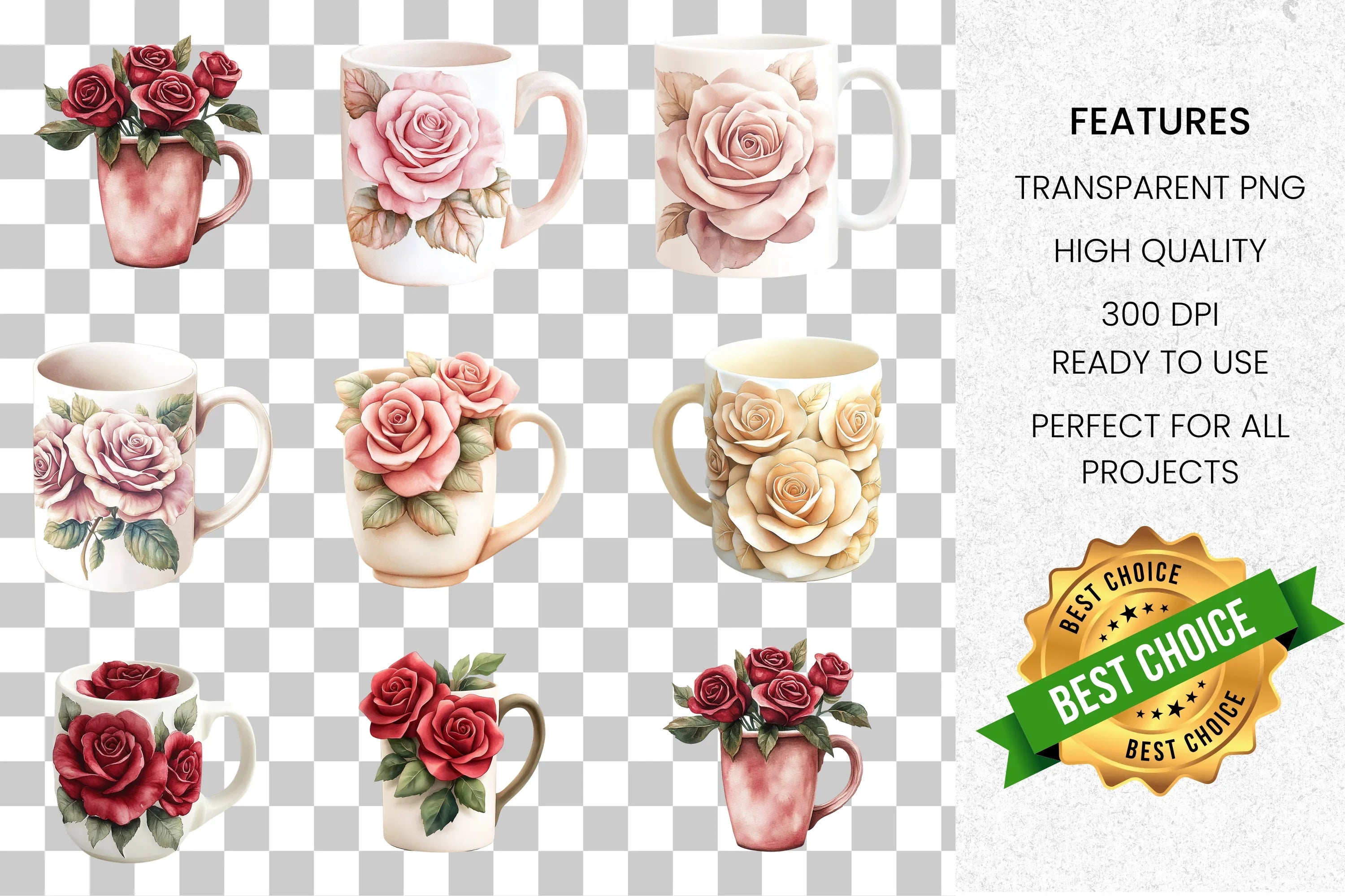 Rose Floral Clipart Bundle