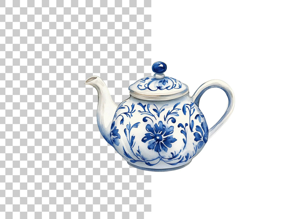 Blue and White Teapots Clipart Bundle