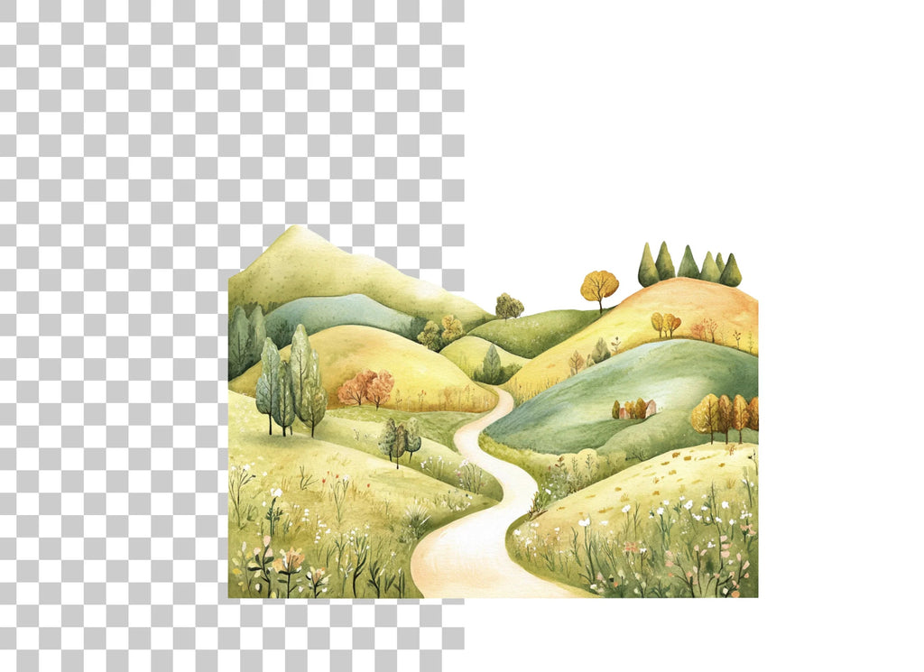 Autumn Hills Landscape Path Clipart Bundle