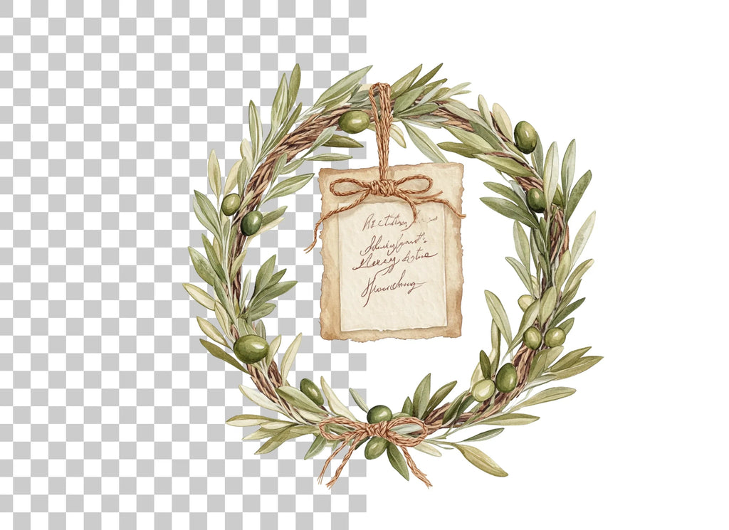 Olive Branch Wreath Clipart Bundle with Tag