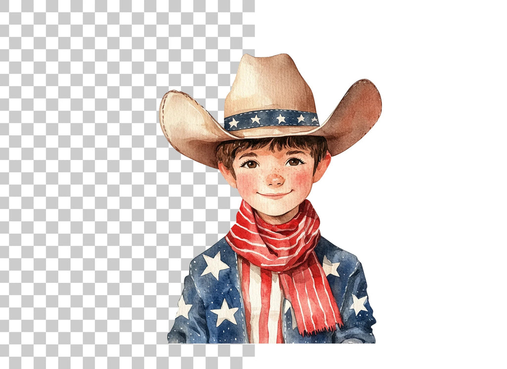Cute Patriotic Boy Cowboy Clipart Bundle
