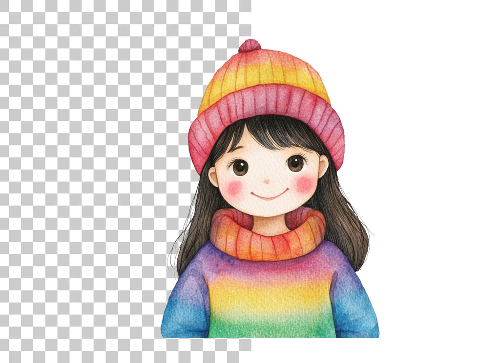 Girl in Rainbow Winter Wear Clipart Bundle