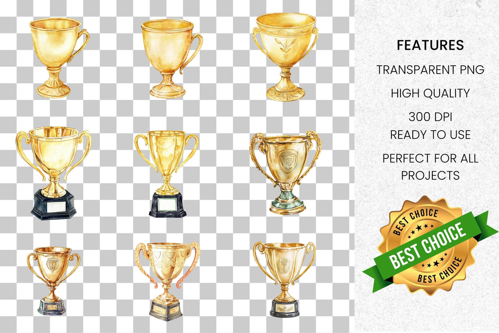 Golden Trophy Clipart Bundle