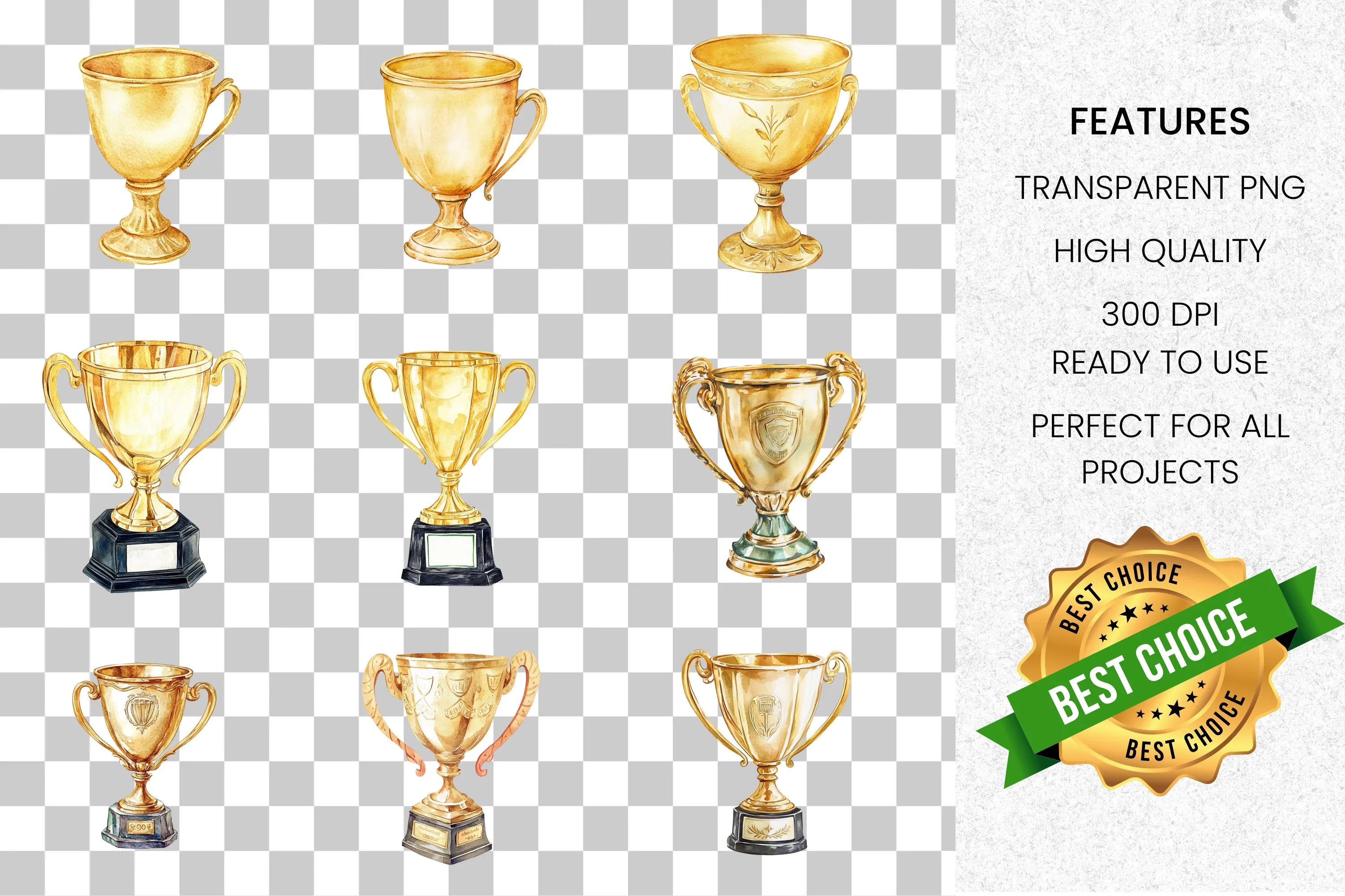 Golden Trophy Clipart Bundle