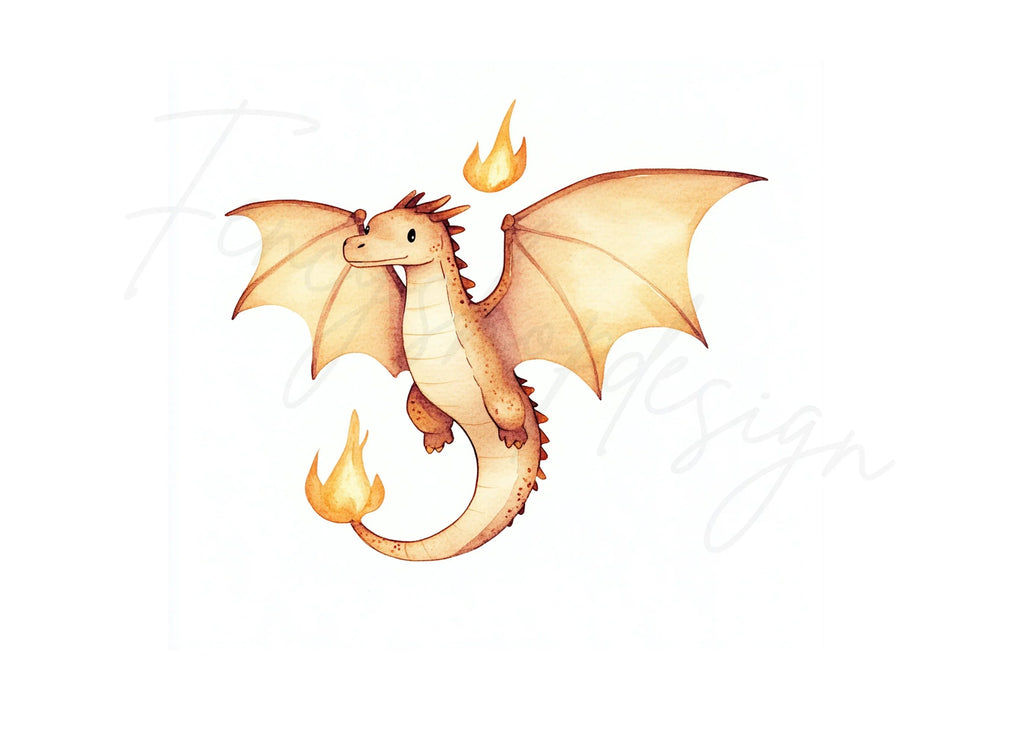 Cute Flying Fire Dragon Clipart Bundle