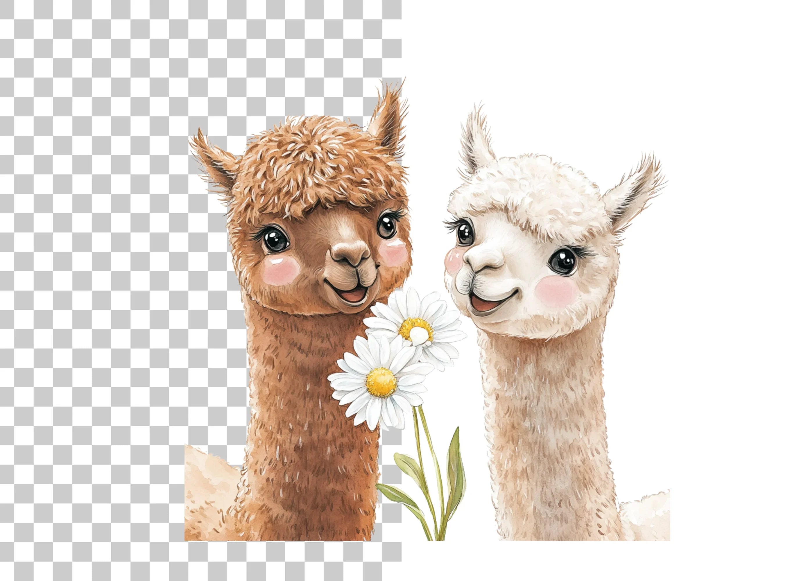 Alpaca Friends with Daisies Clipart Bundle