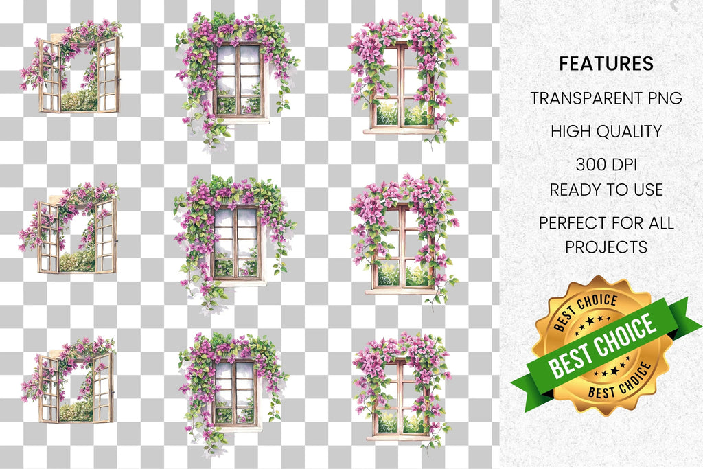 Bougainvillea Window Clipart Bundle