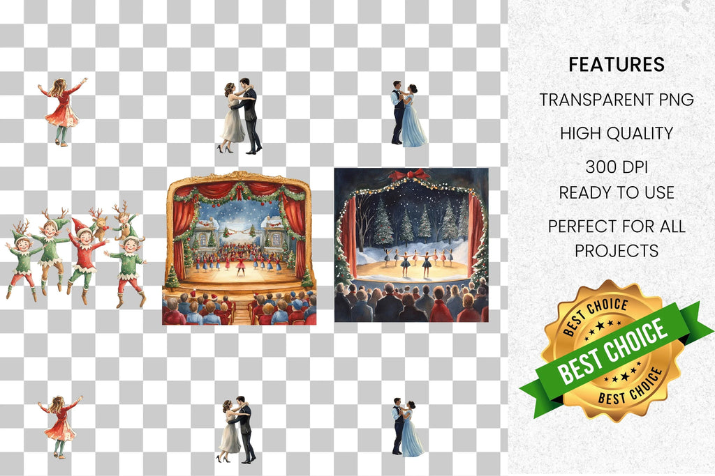 Christmas Ballet Stage Performance Clipart Bundle