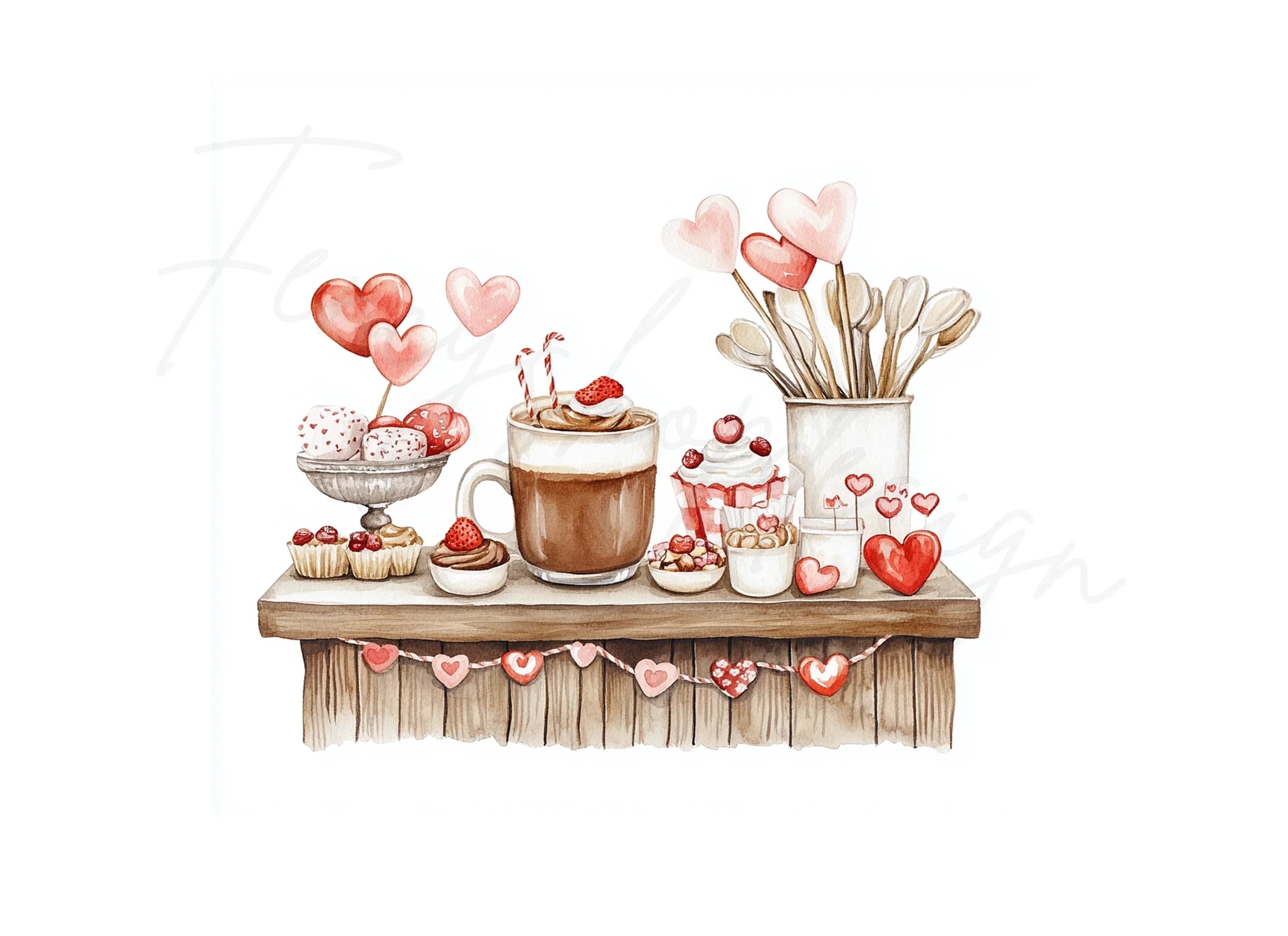 Valentine's Day Hot Chocolate Bar Clipart Bundle