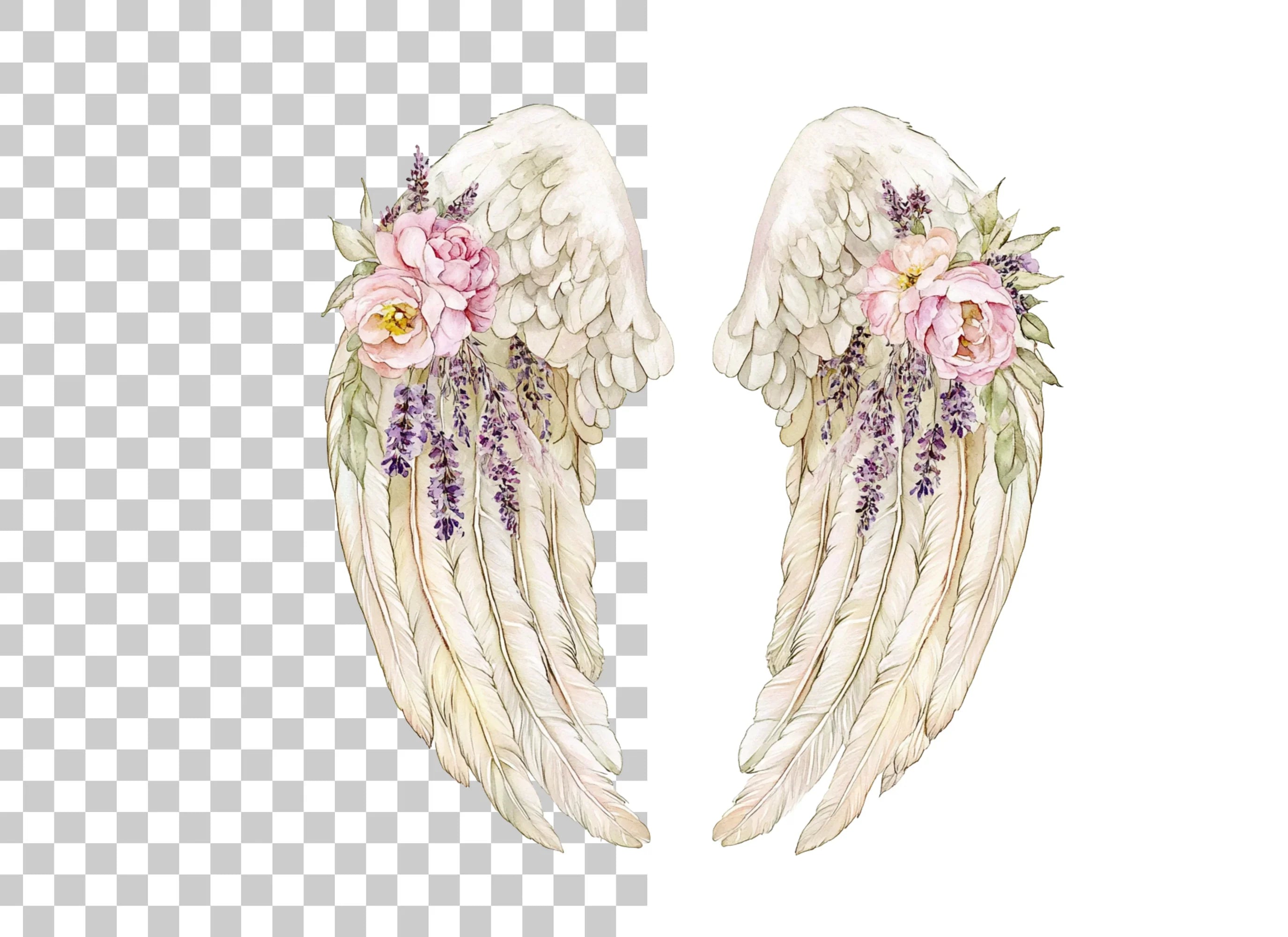 Romantic Angel Wings with Pink Roses Clipart Bundle