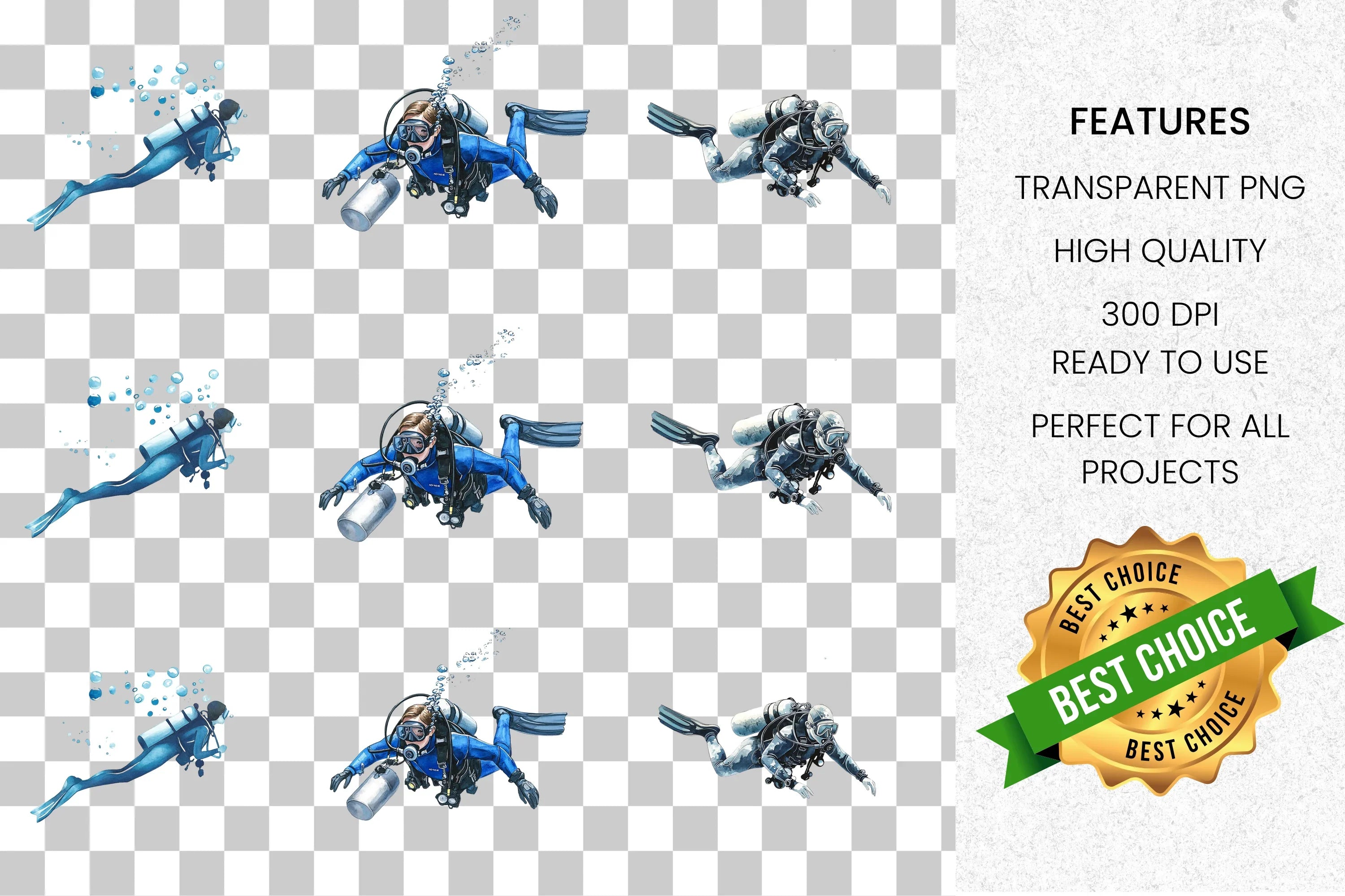 Scuba Diver Clipart Bundle