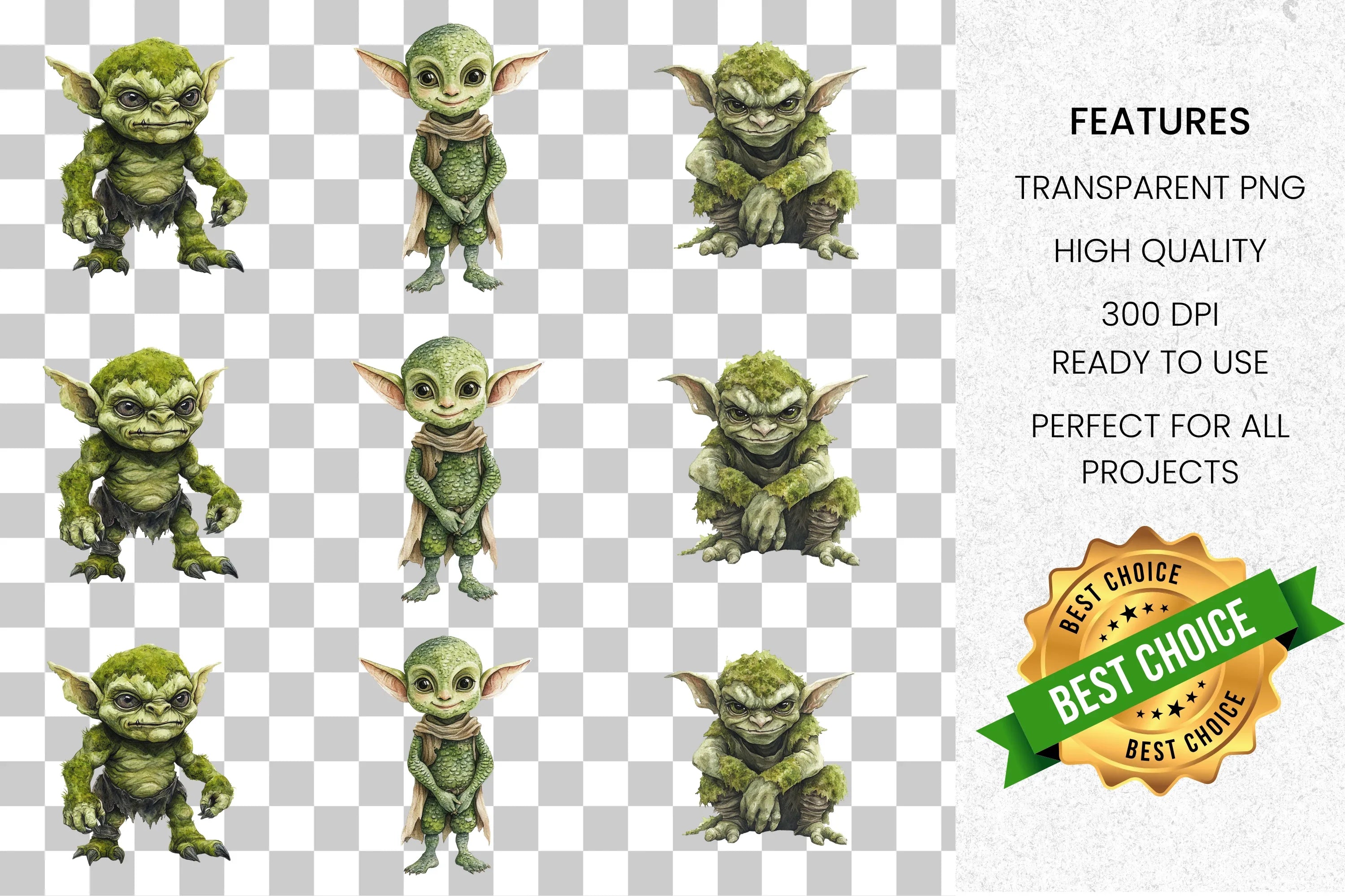 Adorable Green Fantasy Creature Clipart Bundle
