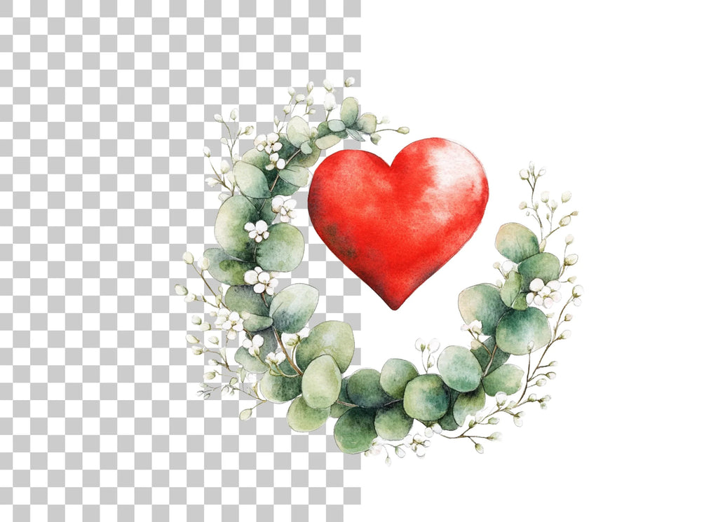 Eucalyptus Heart Wreaths Clipart Bundle