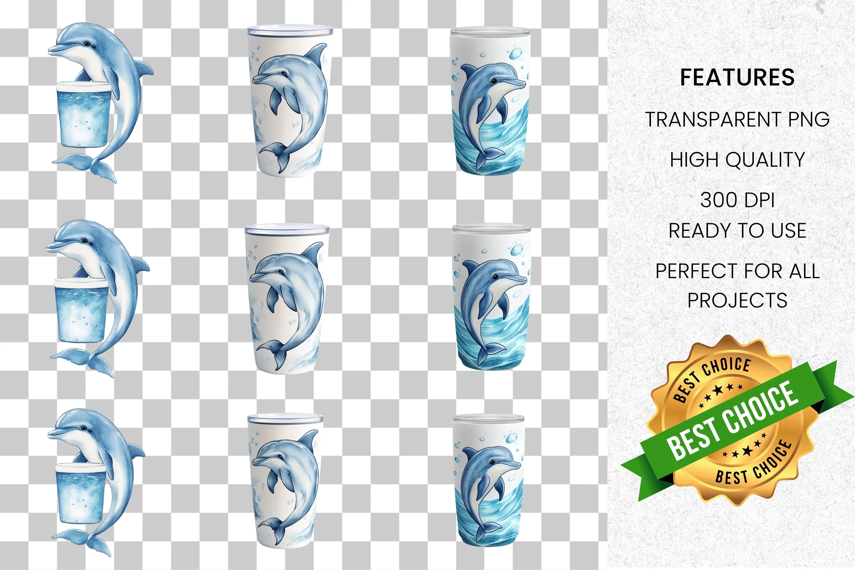 Dolphin Tumbler Clipart Bundle