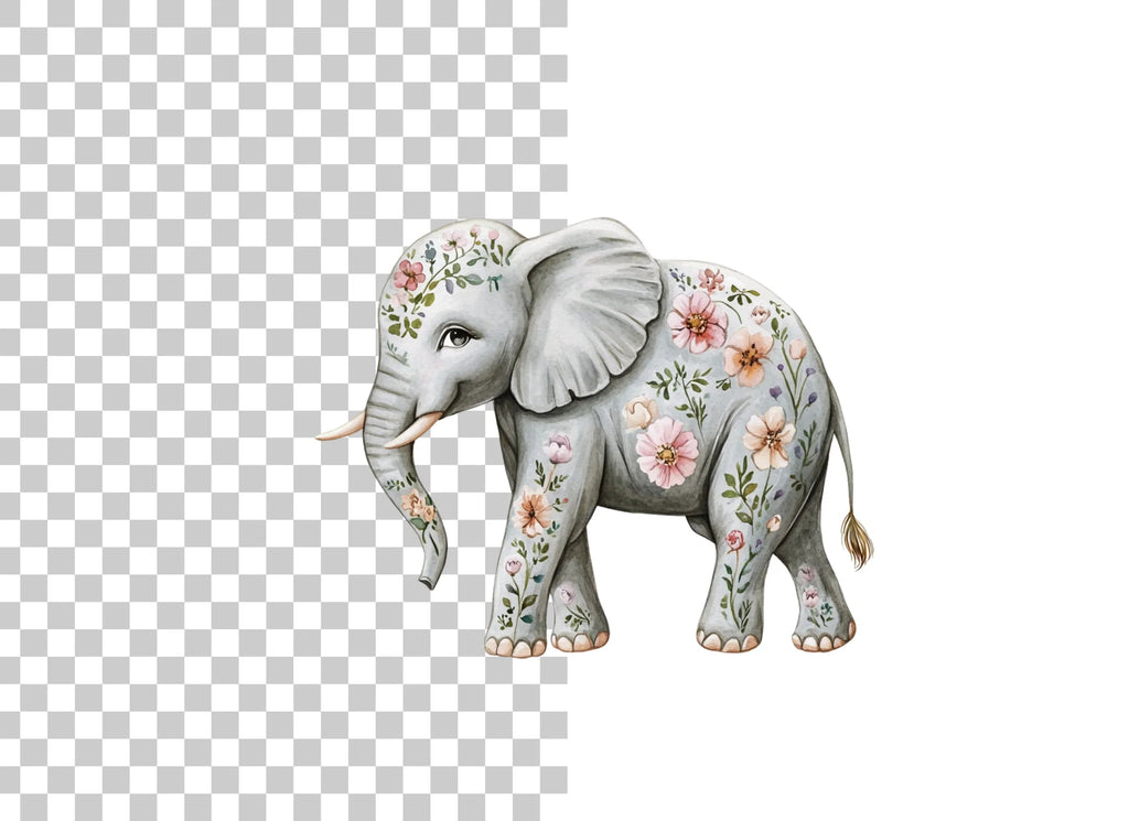 Floral Elephant Clipart Bundle
