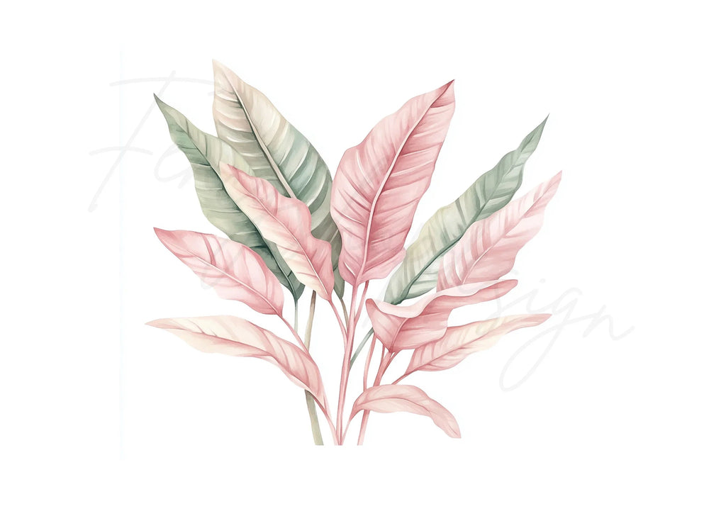 Soft Pink Green Foliage Clipart Bundle