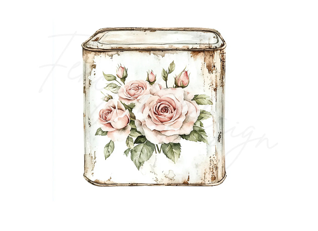 Vintage Floral Tin Box Clipart Bundle