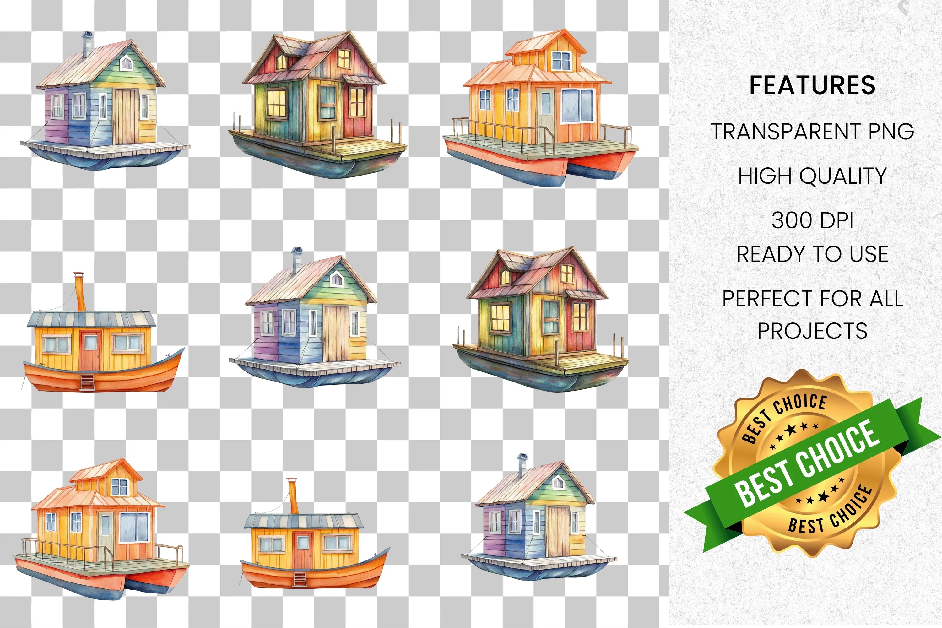 Charming Floating Houses Clipart Bundle