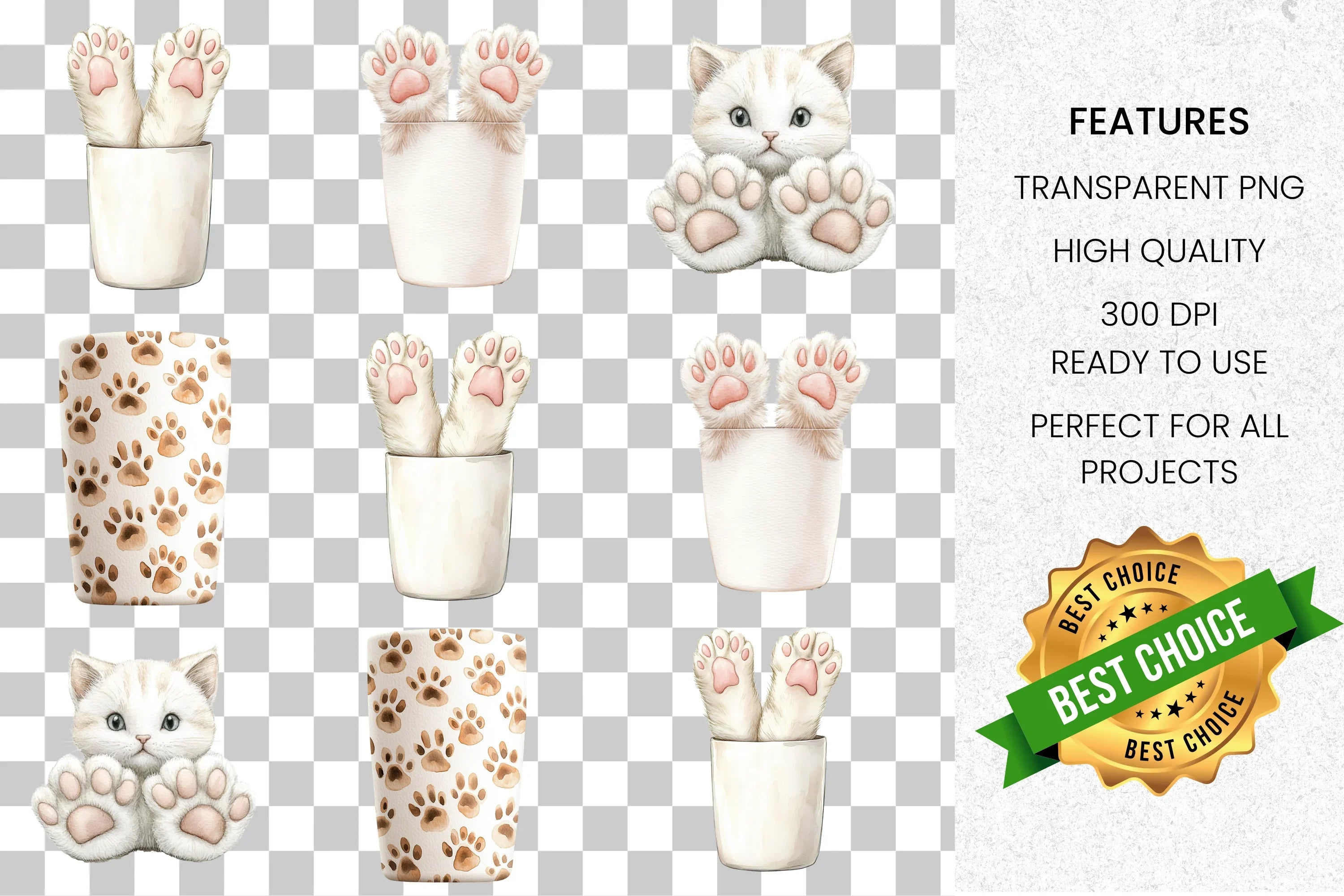 Cute Cat Paws Kitten Clipart Bundle