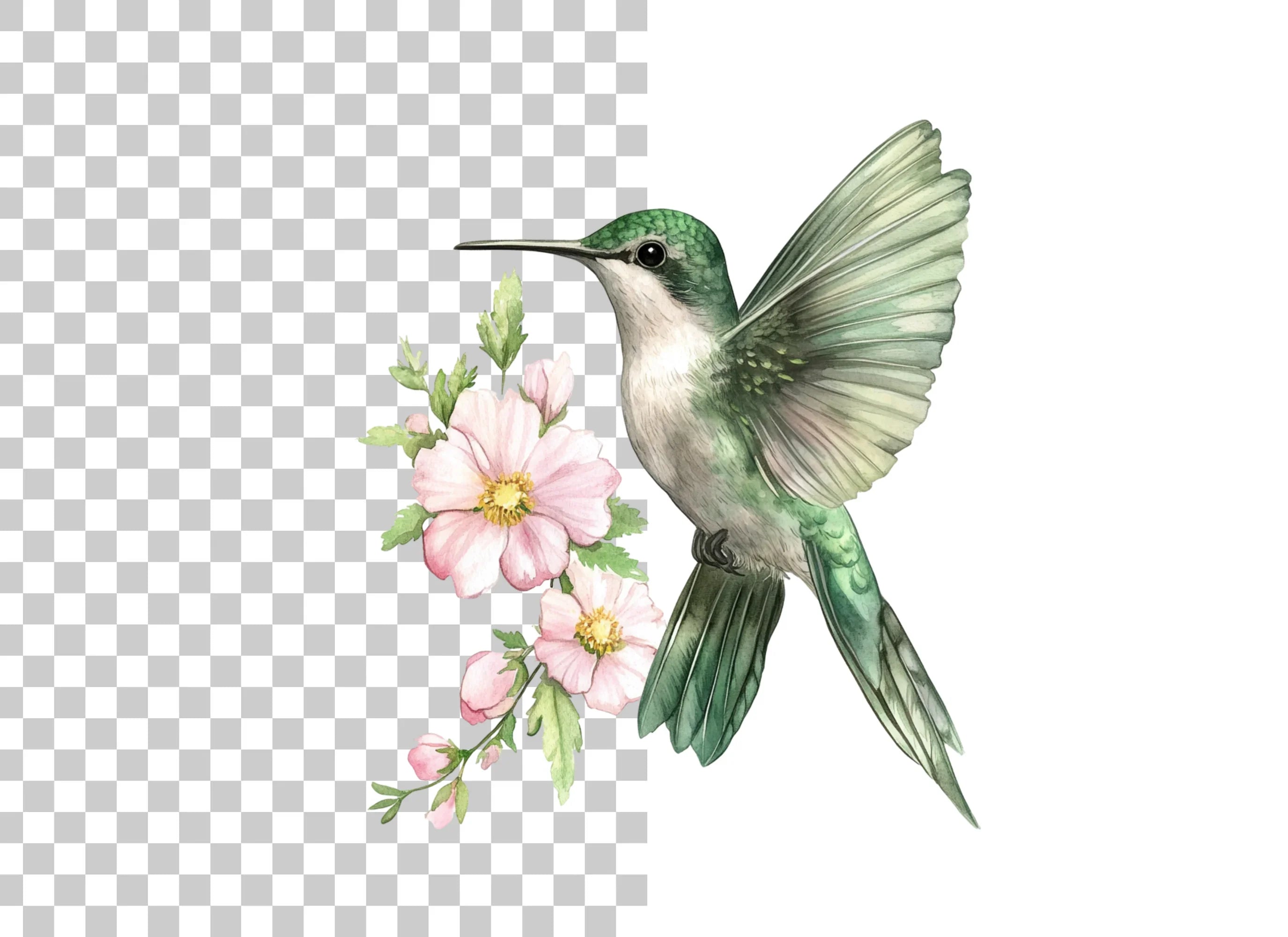 Hummingbird with Pink Blossoms Clipart Bundle