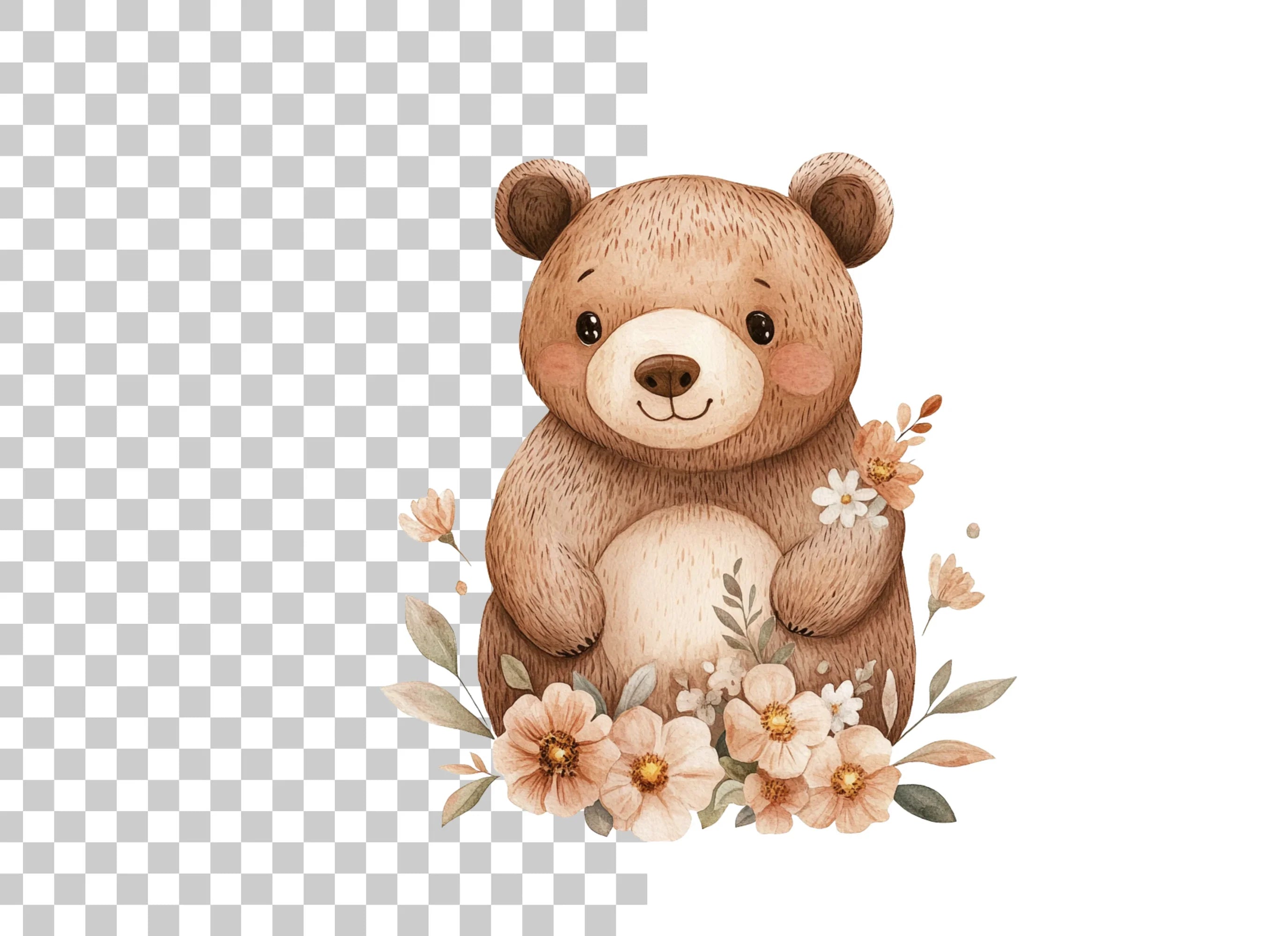 Cute Bear with Flowers Clipart Bundle