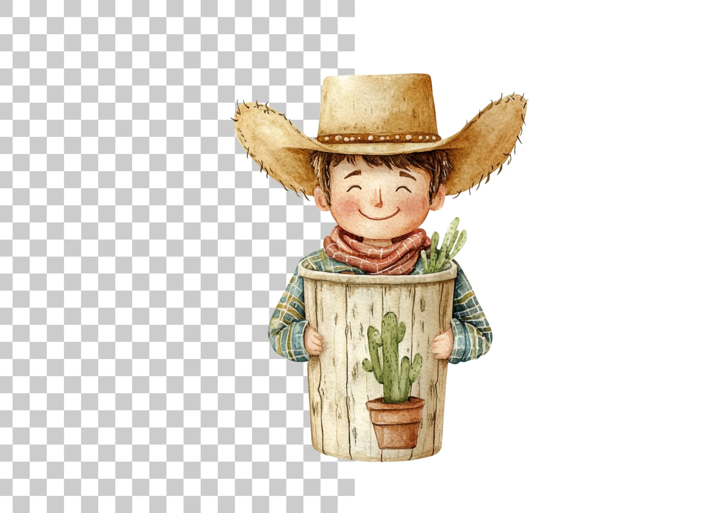 Happy Boy with Cactus Pot Clipart Bundle