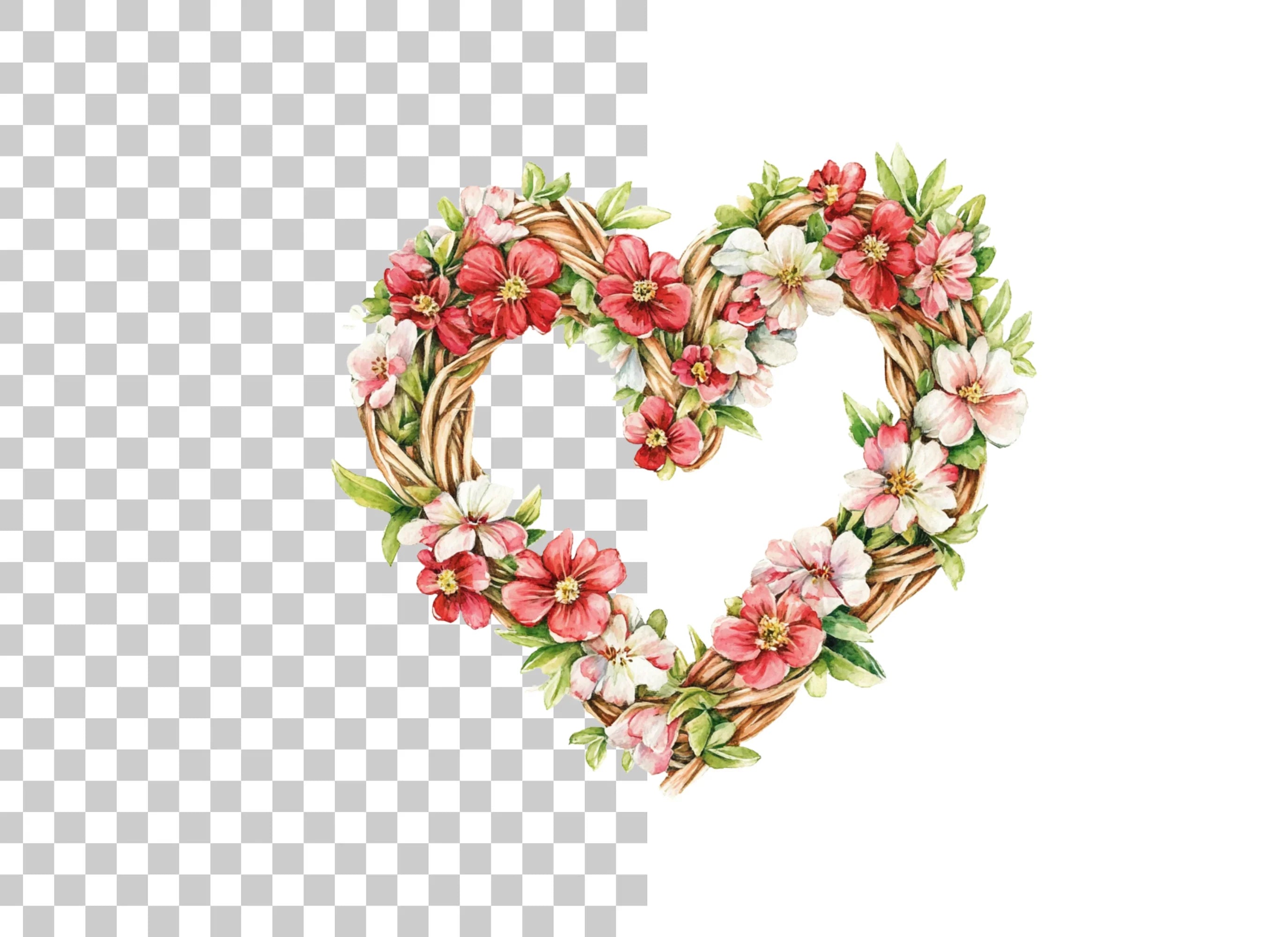 Floral Heart Wreath Clipart Bundle