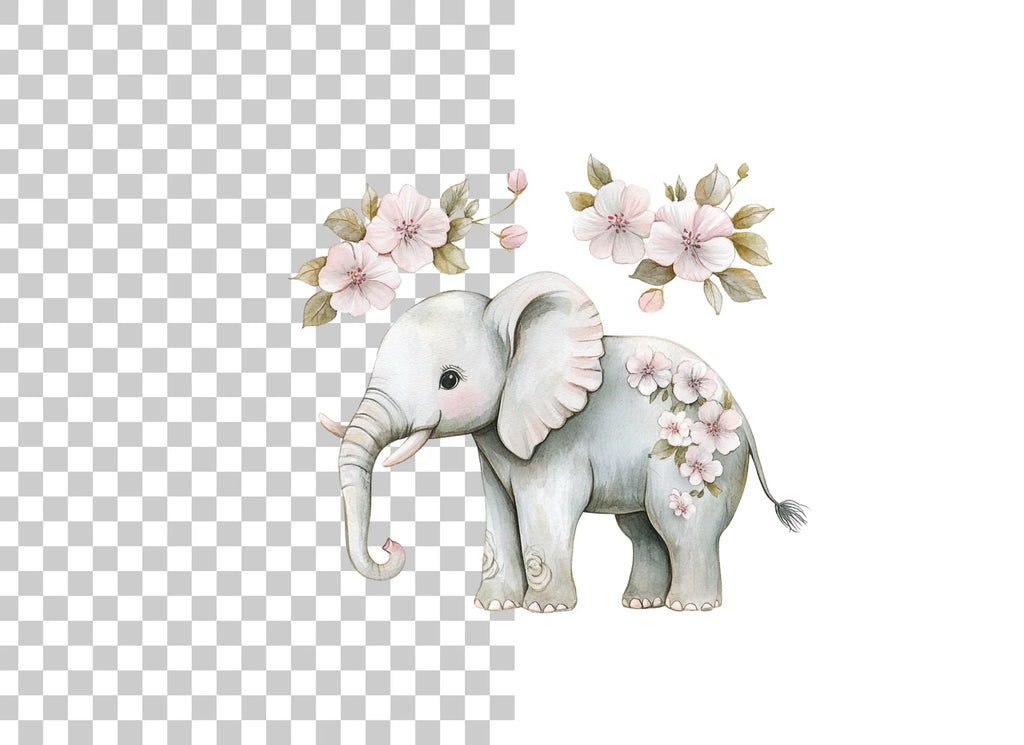 Cute Elephant with Flowers Clipart Bundle