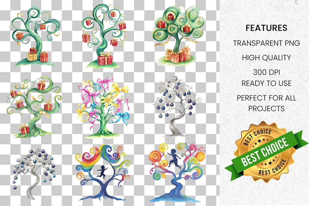 Whimsical Fantasy Tree Clipart Bundle