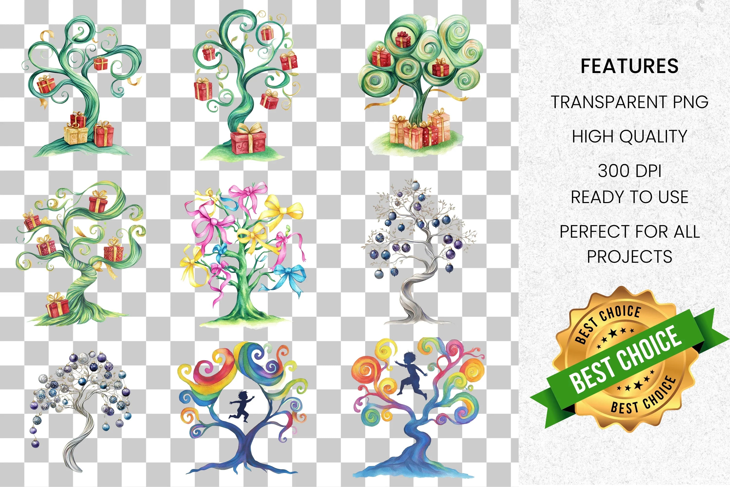 Whimsical Fantasy Tree Clipart Bundle