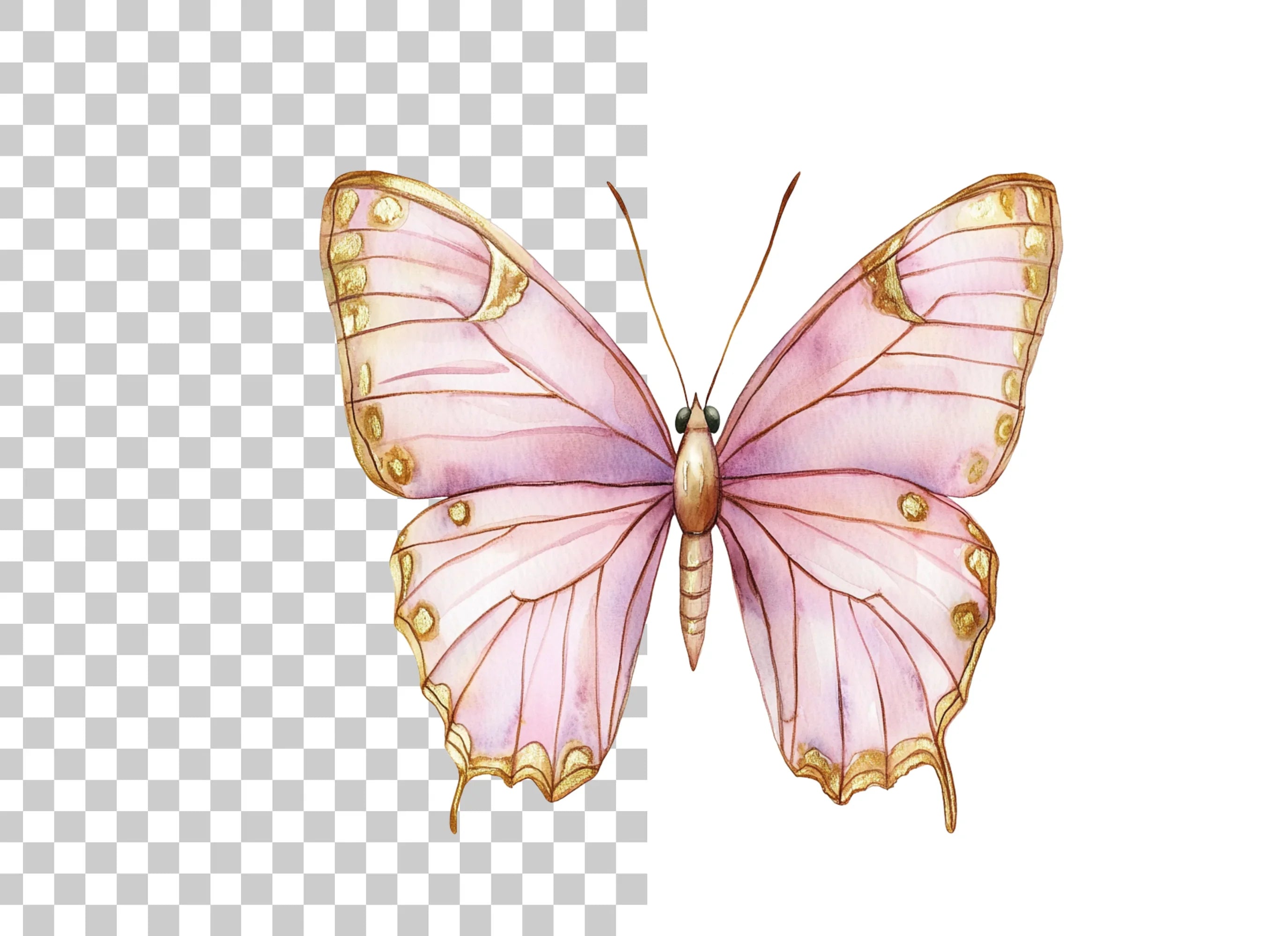Elegant Pink and Gold Butterfly Clipart Bundle