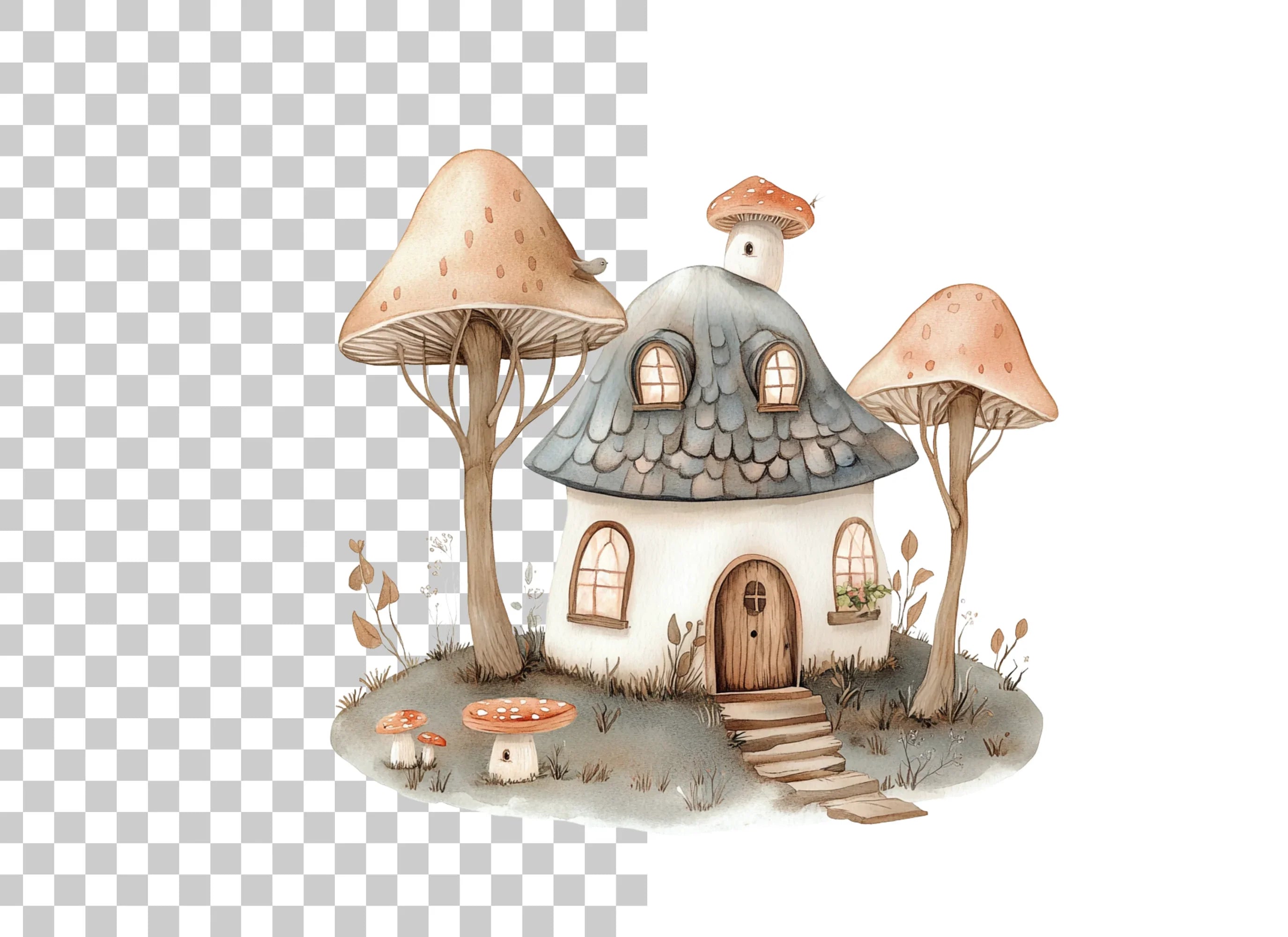 Mushroom House Village Clipart Bundle