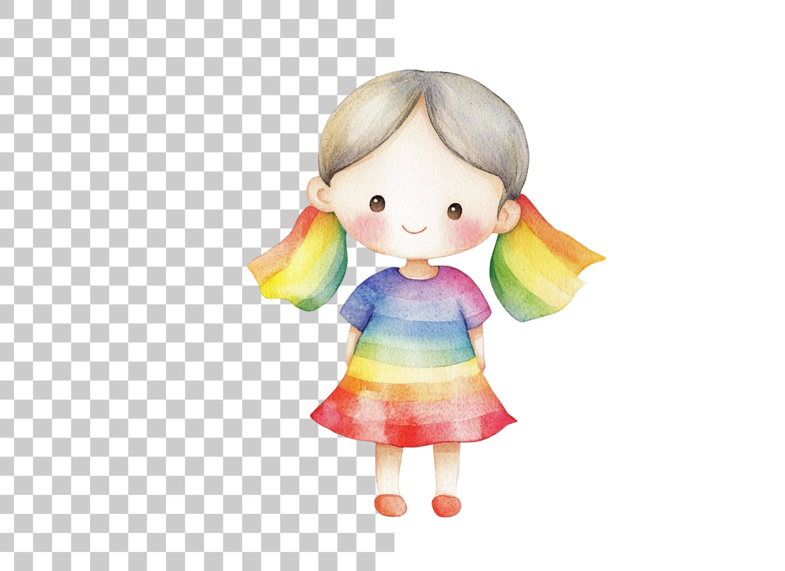 Cute Rainbow Girl Illustration Clipart Bundle